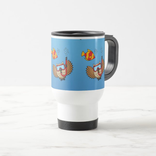 Caneca Térmica Coruja com Máscara Snorkel e Peixes Tropicais (Frente Esquerda)