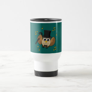 Caneca Térmica Coruja Dançarina Bonita com Cartoon de Notas de Mú