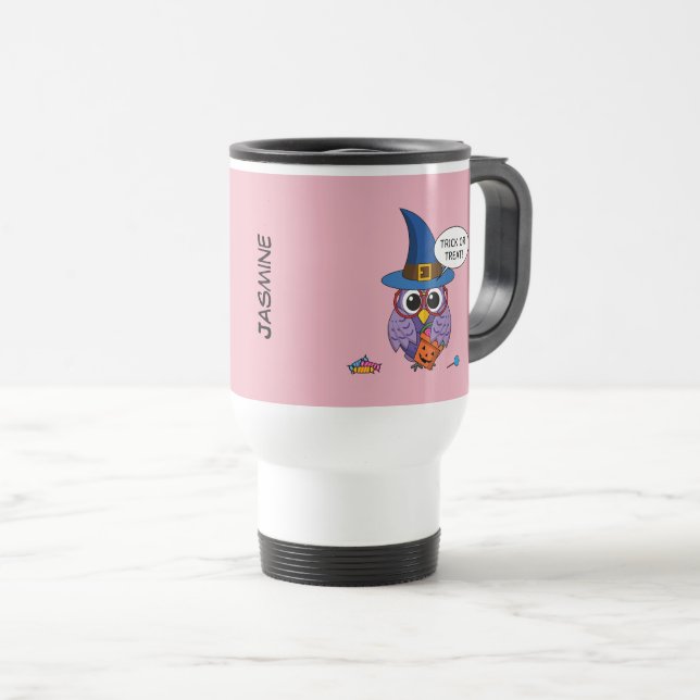 Caneca Térmica Coruja do Assistente de Cartoons - Trick ou Tratar (Frente Esquerda)