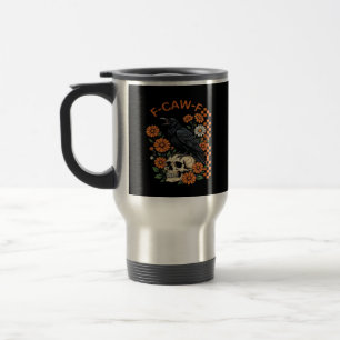 Caneca Térmica Corvo F-Caw-F Engraçado Halloween Gótico Criativo