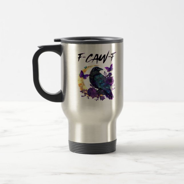 Caneca Térmica Corvo F Caw F Pássaro Engraçado Lua Design Gótico (Esquerda)