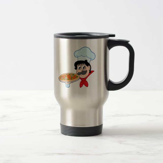 Caneca Térmica Cozinheiro chefe dos desenhos animados com pizza (Direita)