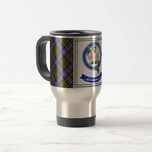 Caneca Térmica Crachá Clan Aikenhead & Tartan Personalizado (Frente Esquerda)