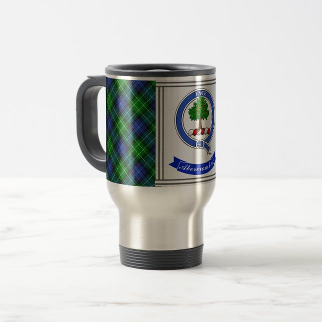 Caneca Térmica Crachá do Clã Abercrombie e Tartan Personalizados (Frente Esquerda)