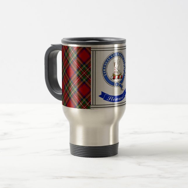 Caneca Térmica Crachá Stewart Clan e Tartan personalizados (Frente Esquerda)