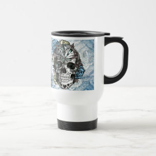 Caneca Térmica Crânio do açúcar dos doces do Grunge em amarelo