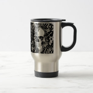 Caneca Térmica Crânio preto e branco do rosa no fundo do laço