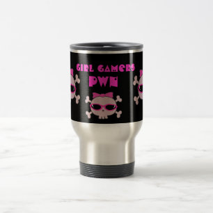 Caneca Térmica Crânios do pwn dos Gamers da menina com óculos de