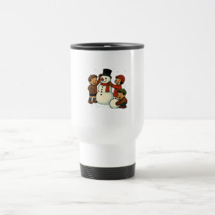 Caneca Térmica Crianças antigas construindo boneco de neve