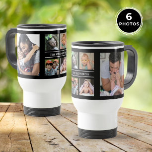 Caneca Térmica Crie a sua família de colagem de fotos 6 preta
