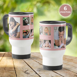 Caneca Térmica Crie a sua família de colagem de fotos 6 rosa