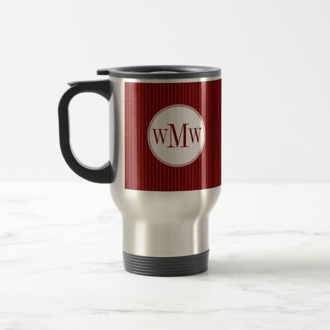 Caneca Térmica Crimson Pinstripe Monograma Mug (Esquerda)