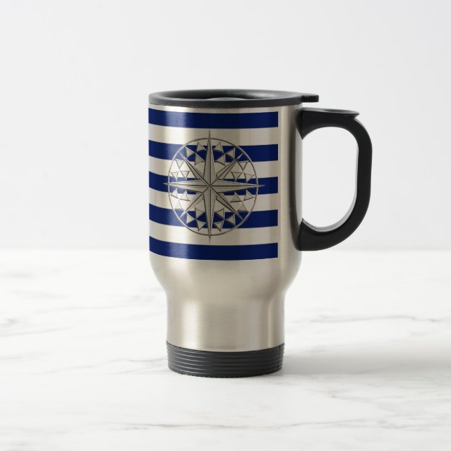 Caneca Térmica Cromo como Compass em faixas náuticas (Direita)