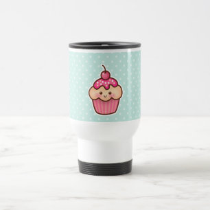 Caneca Térmica Cupcake cor-de-rosa de Kawaii e bolinhas bonitos