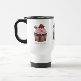 Caneca Térmica Cupcake De Morango Cujo Cama É Em Aquarela