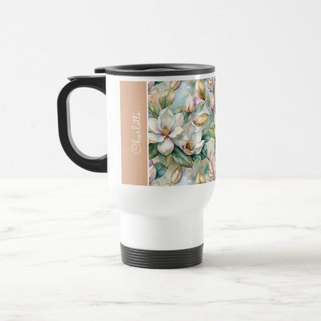 Caneca Térmica Custom Pattern Elegant Magnolia Flowers (Esquerda)