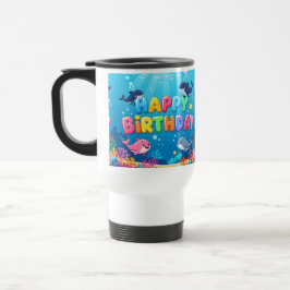 Caneca Térmica Cute Happy Birthday nautical dolphin