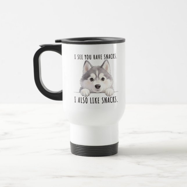 Caneca Térmica Cute Husky Dog Snacks Quote Funny Minimalist (Esquerda)