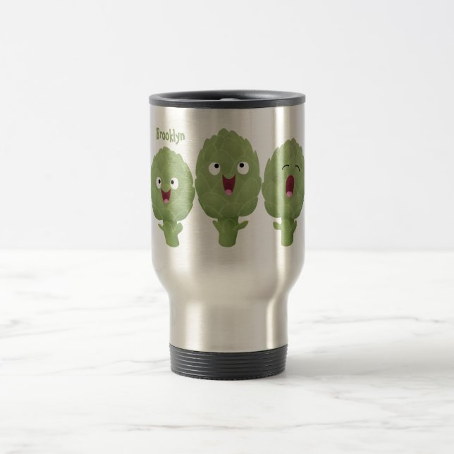 Caneca Térmica Cute singing artichokes vegetable cartoon (Centro)