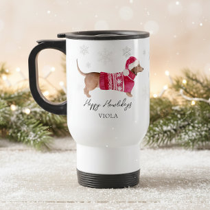 Caneca Térmica Dachshund Wiener Dog Nome do Pet Férias de Natal V