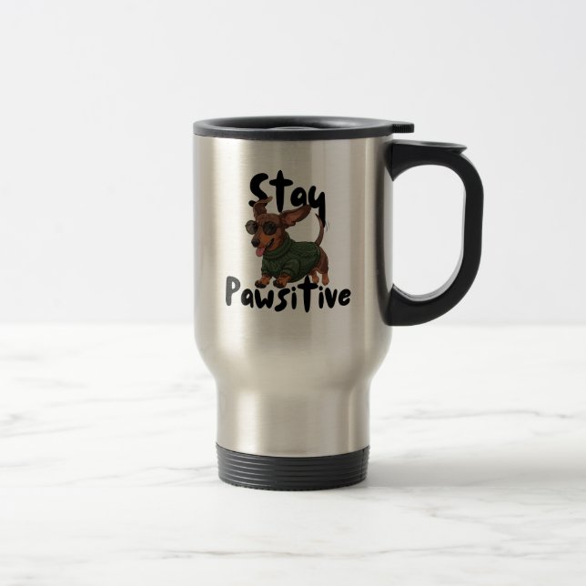 Caneca Térmica Dachshund with glasses Mug, Stay Pawsitive  (Direita)