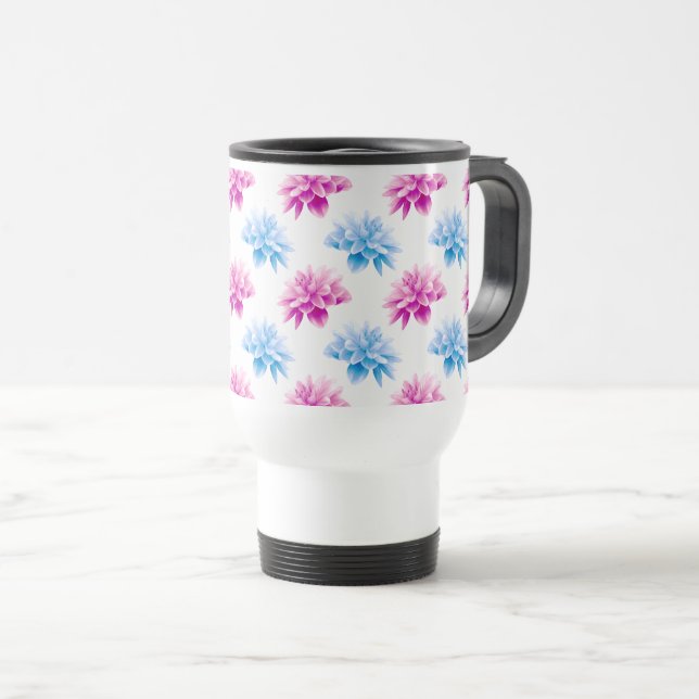 Caneca Térmica Dahlia Rosa, Blue Dahla, Floral, Flores (Frente Esquerda)