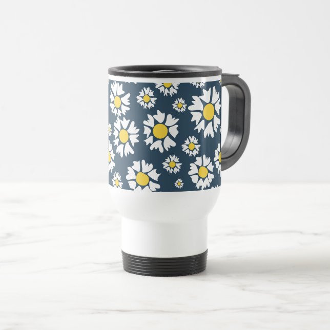 Caneca Térmica Daisy Pattern, Floral Pattern, White Daisies (Frente Esquerda)
