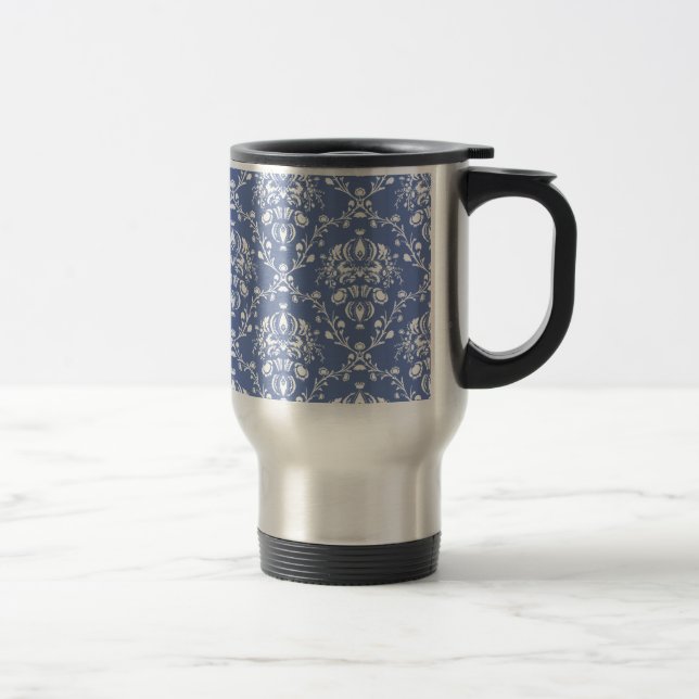 Caneca Térmica Damasco Azul e Branco (Direita)