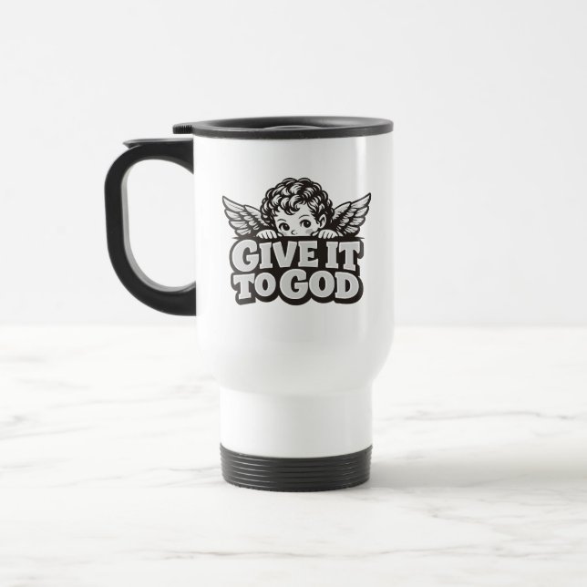 Caneca Térmica Dê a Deus Querubim Citação de Fé Cristã (Esquerda)