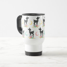 Caneca Térmica Deer Pattern, Baby Deer, Boho, Flores, Lua
