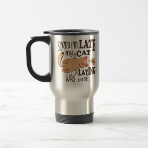 Caneca Térmica Desculpe, estou atrasado, meu gato estava deitado 