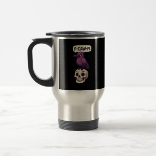 Caneca Térmica Desenho de caveira de corvo com humor de Halloween