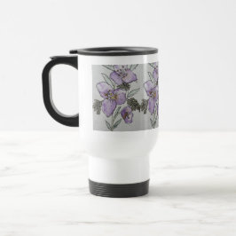 Caneca Térmica Desenho de Flor Roxa em Aquarela