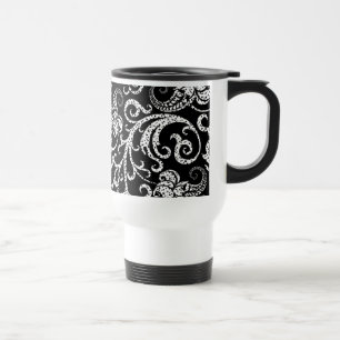 Caneca Térmica Desenho de flores dálmata preto fofo