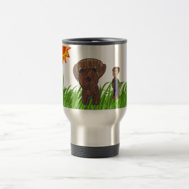 Caneca Térmica Desenho do menino e do cão (Centro)