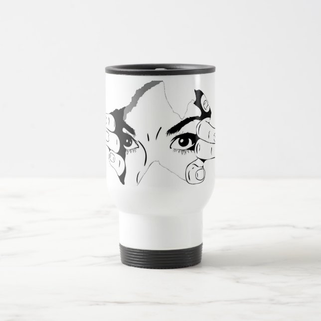 Caneca Térmica desenho dos olhos humanos e da mão (Centro)