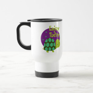 Caneca Térmica Desfrute da vida Kawaii tartaruga verde engraçada 