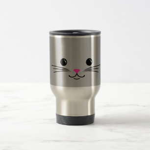 Caneca Térmica Design animal bonito da cara do gato de prata do
