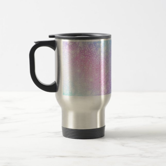 Caneca Térmica Design cor-de-rosa com brilho iridescente mágico (Esquerda)