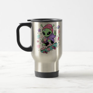 Caneca Térmica Design de Chá de Bolhas Alien Kawaii Skater