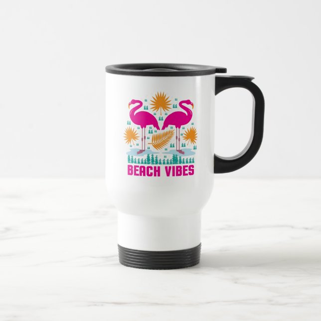 Caneca Térmica Design de Flamingos Rosa Vibes de Praia (Direita)