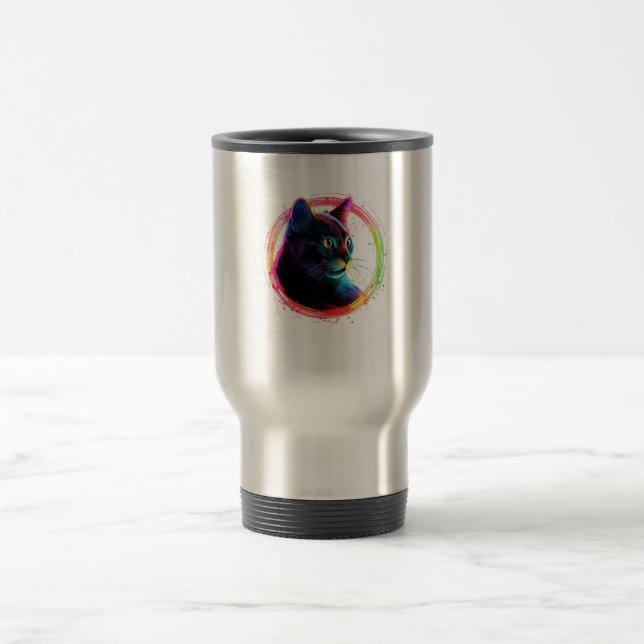 Caneca Térmica design de gato cheio de cores bonitas (Centro)