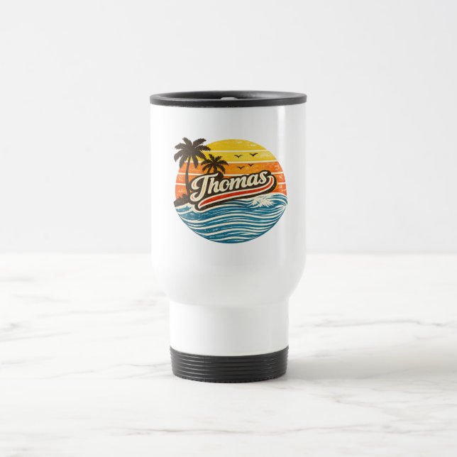 Caneca Térmica Design de Nome Thomas Retro Pôr do Sol (Centro)