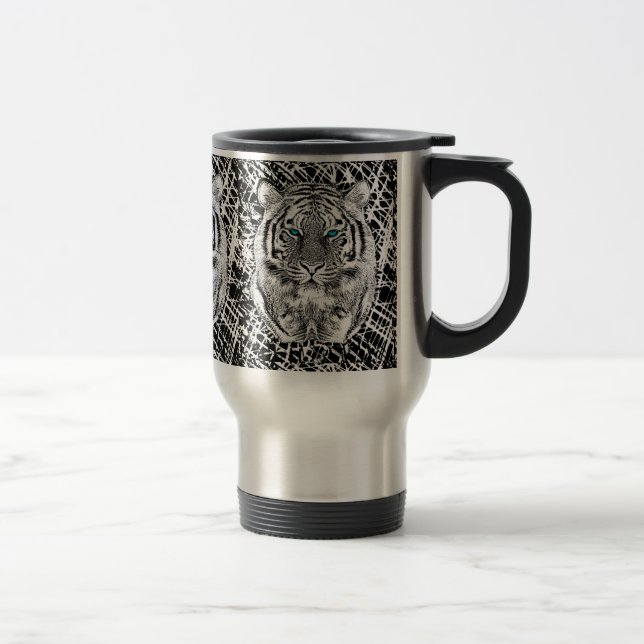 Caneca Térmica Design de Tigre Azul Preto E Branco (Direita)