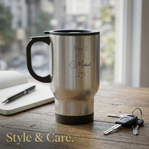 Caneca Térmica Design Personalizado Elegante com Laço e Coração