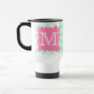 Caneca Térmica Design verde do monograma de Chevron da hortelã