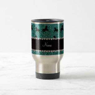 Caneca Térmica Designação personalizada turquesa glitter equino