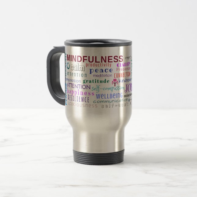 Caneca Térmica Desordem da palavra do Mindfulness (Frente Esquerda)