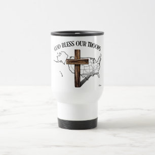 Caneca Térmica Deus abençoe nossas tropas com cruz áspera &