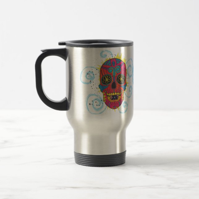 Caneca Térmica Dia da Design de Tatuagem em Quadrinhos do Crânio  (Esquerda)